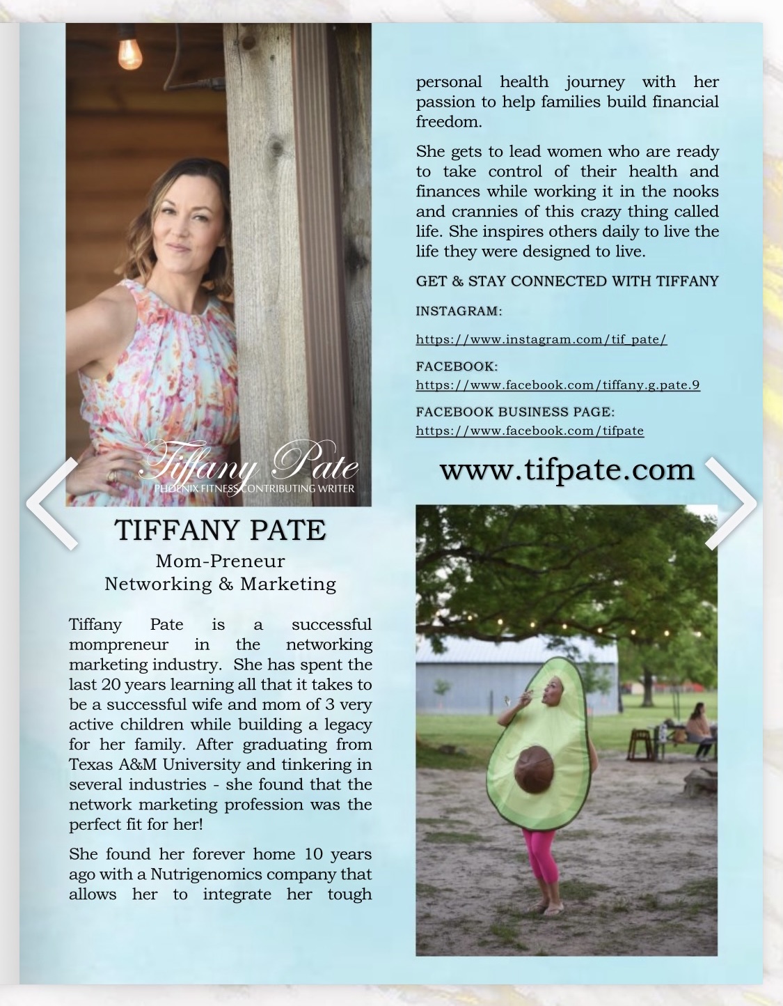 Phoenix Fitness magazine profile of Tiffany Pate, page 1